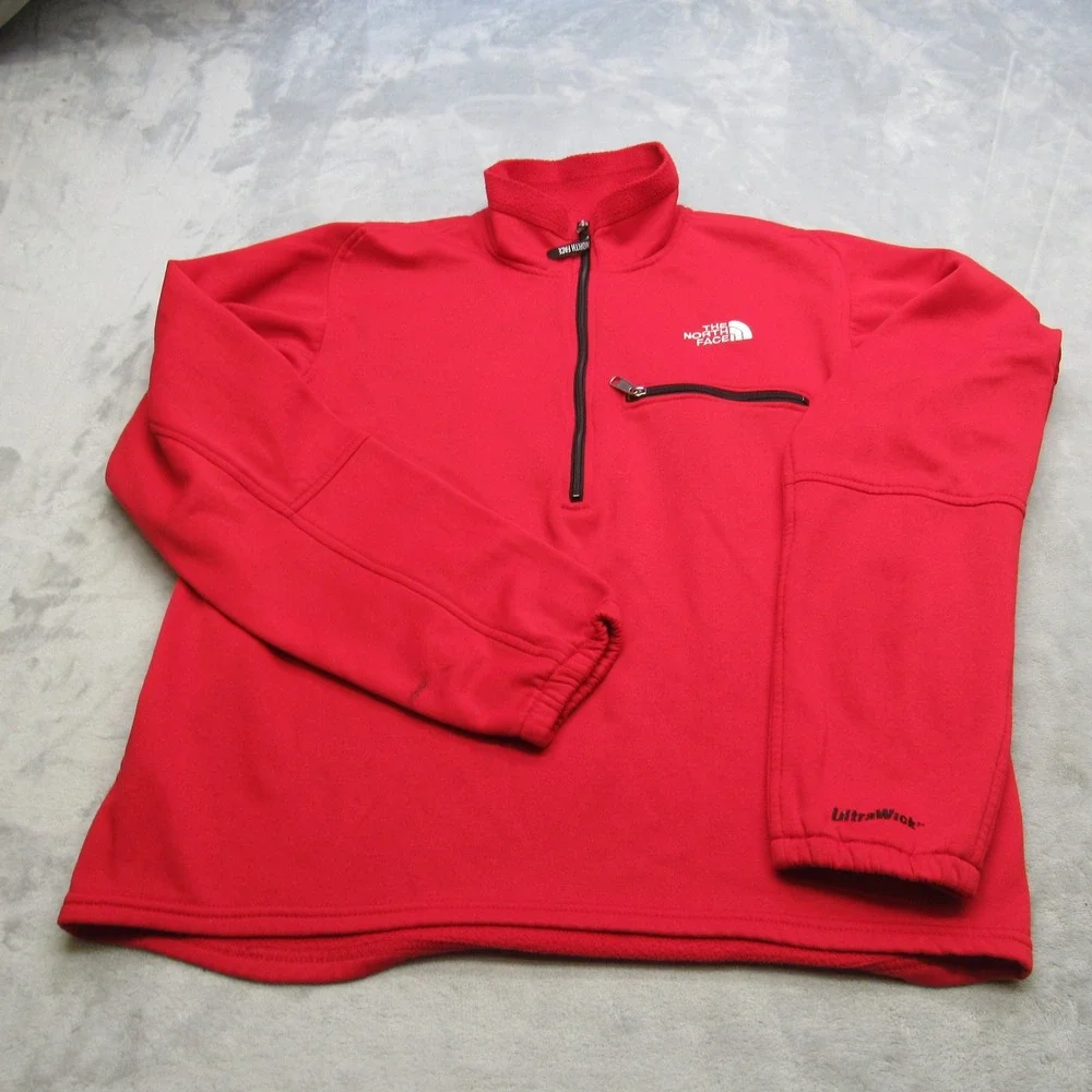 North Face Sweatshirt Men Large Red Fleece Wick 1/2 Zip Performance VTG USA Made